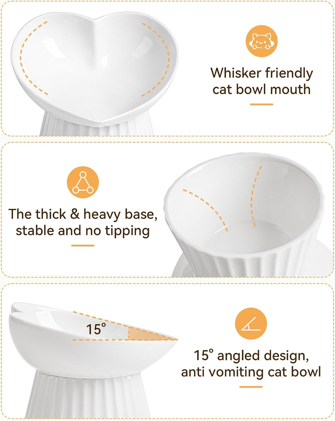 Elevated Cat Food Bowl, Ceramic Titled Whisker Friendly, 5.3in Wide