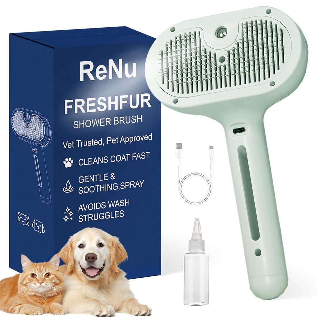 Pet Steam Brush for Cats & Dogs, Cool Mist Self-Cleaning Comb