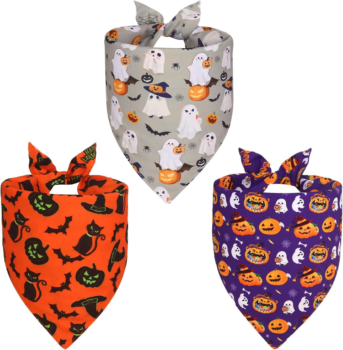 Halloween Dog Bandanas Large 3PCS, 6 Pattern Fall Scarf for Boy Girl