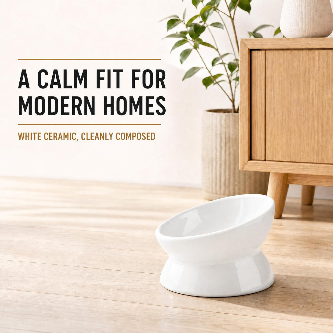 Nucookery Ceramic Raised Cat Food & Water Bowl Tilted Elevated, 5''