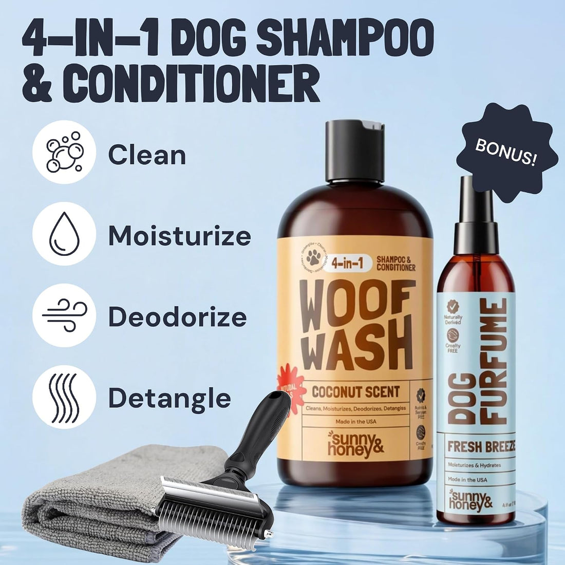 Detangling Dog Shampoo and Conditioner with Dog Perfume, Sunny & Honey