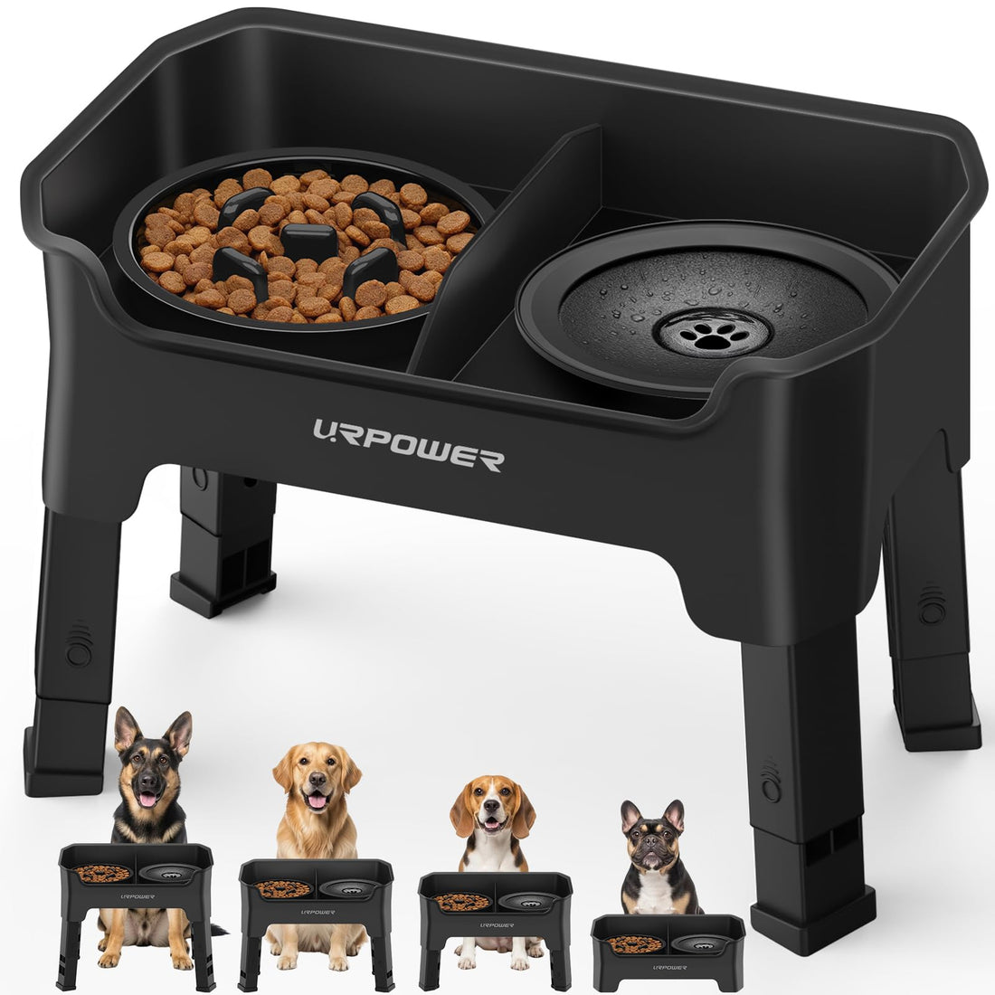URPOWER Mess Proof Elevated Dog Bowls 4 Height Adjustable Raised