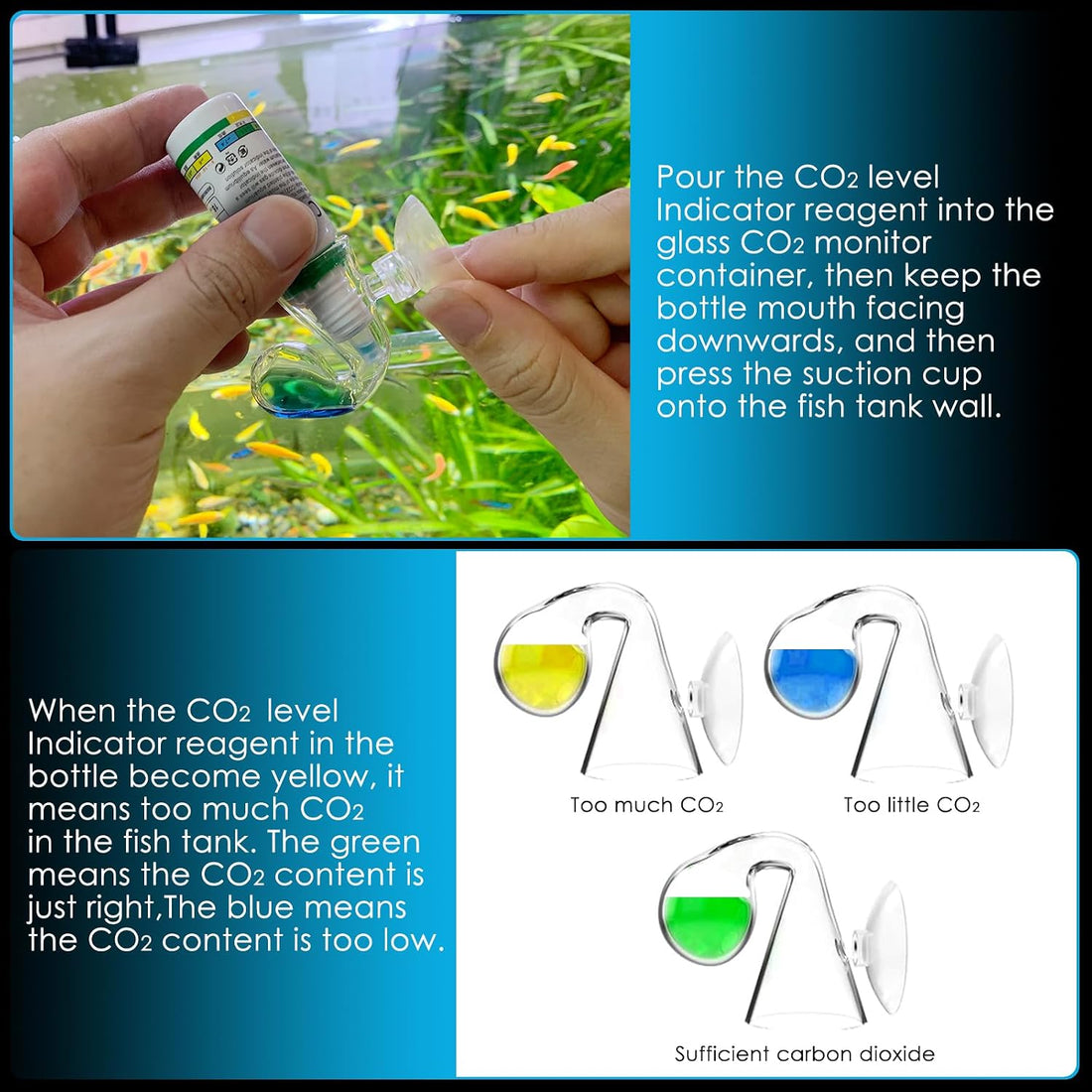 CO₂ Level Indicator Reagent for Aquarium Fish Tank Test Kits Glass