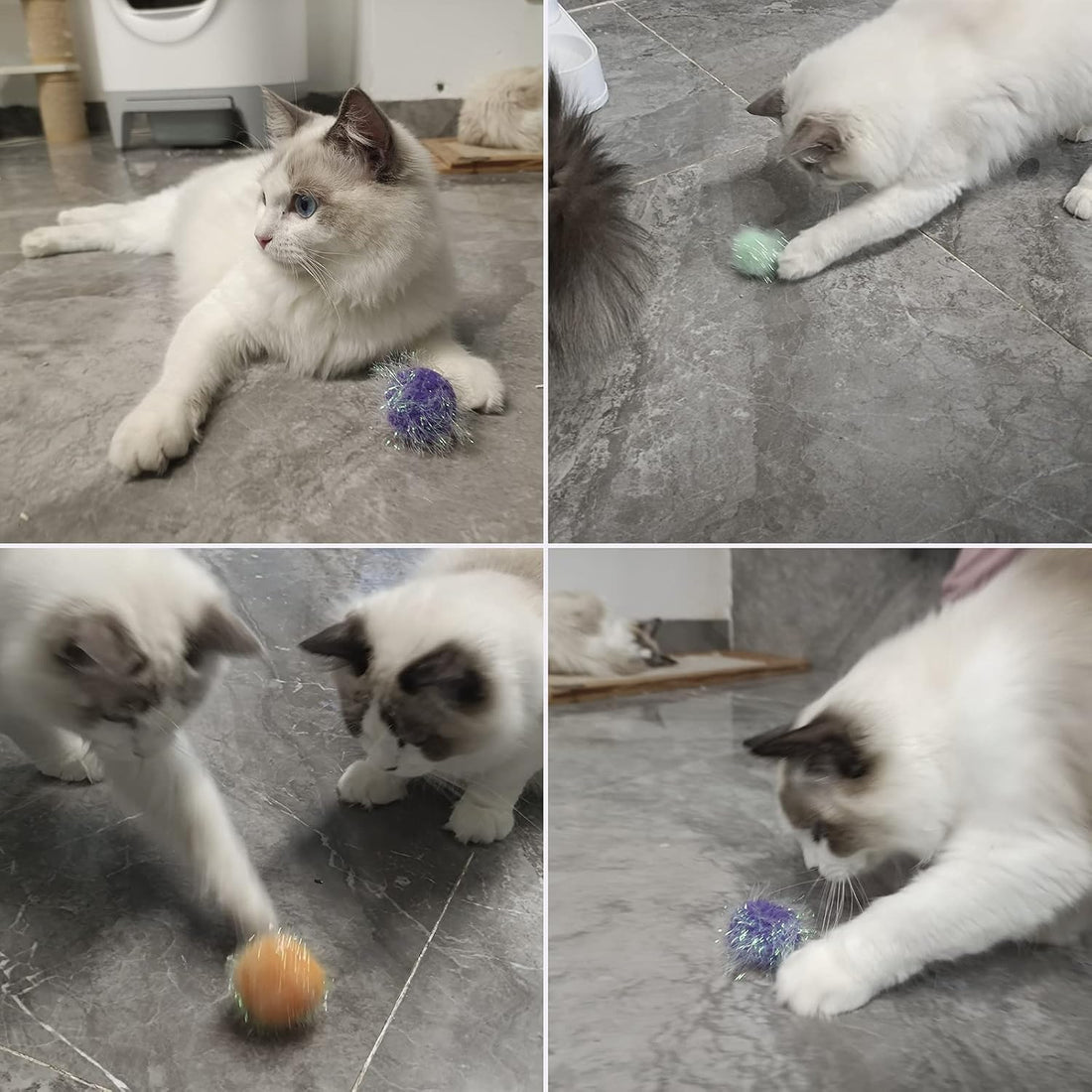 Cat Pom Pom Sparkle Fuzzy Balls 2 Inches Interactive Cat Toy Assorted