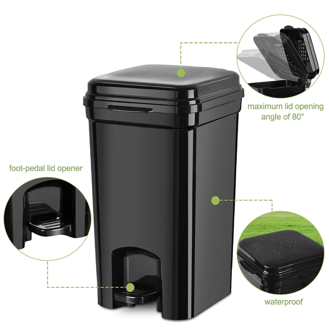 Dog Poop Trash Can, All-Black, 5-Liter