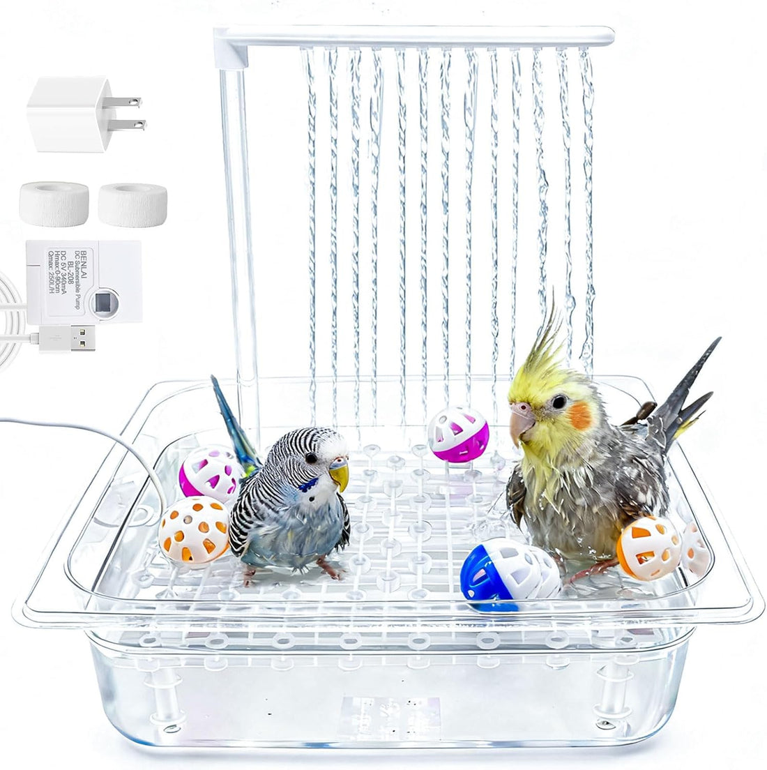 Parakeet Bird Bath with Pump,Large Automatic Parrot Bathtub Shower