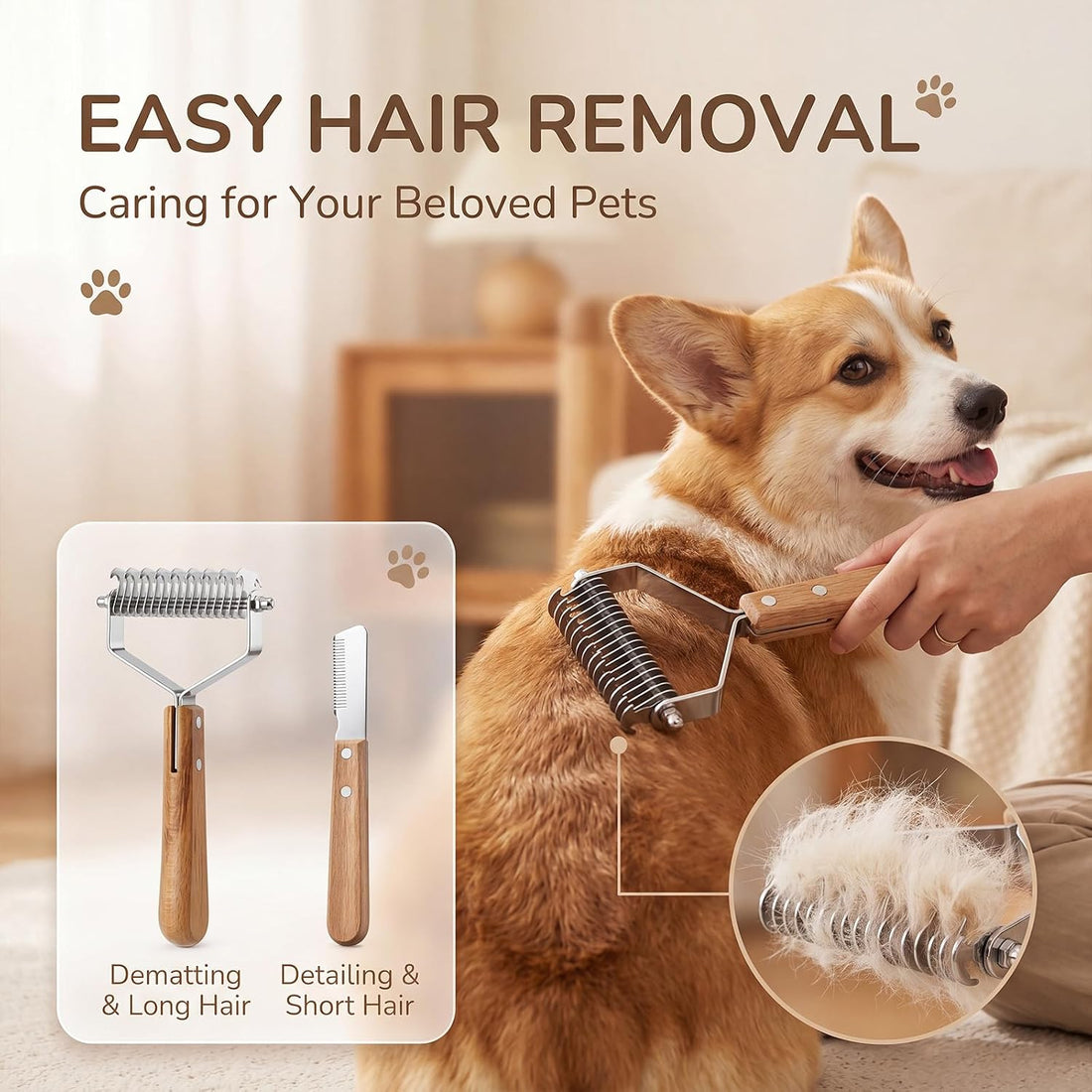 2 Pcs Pet Grooming Combo Deshedding Brush and Stripping Knife