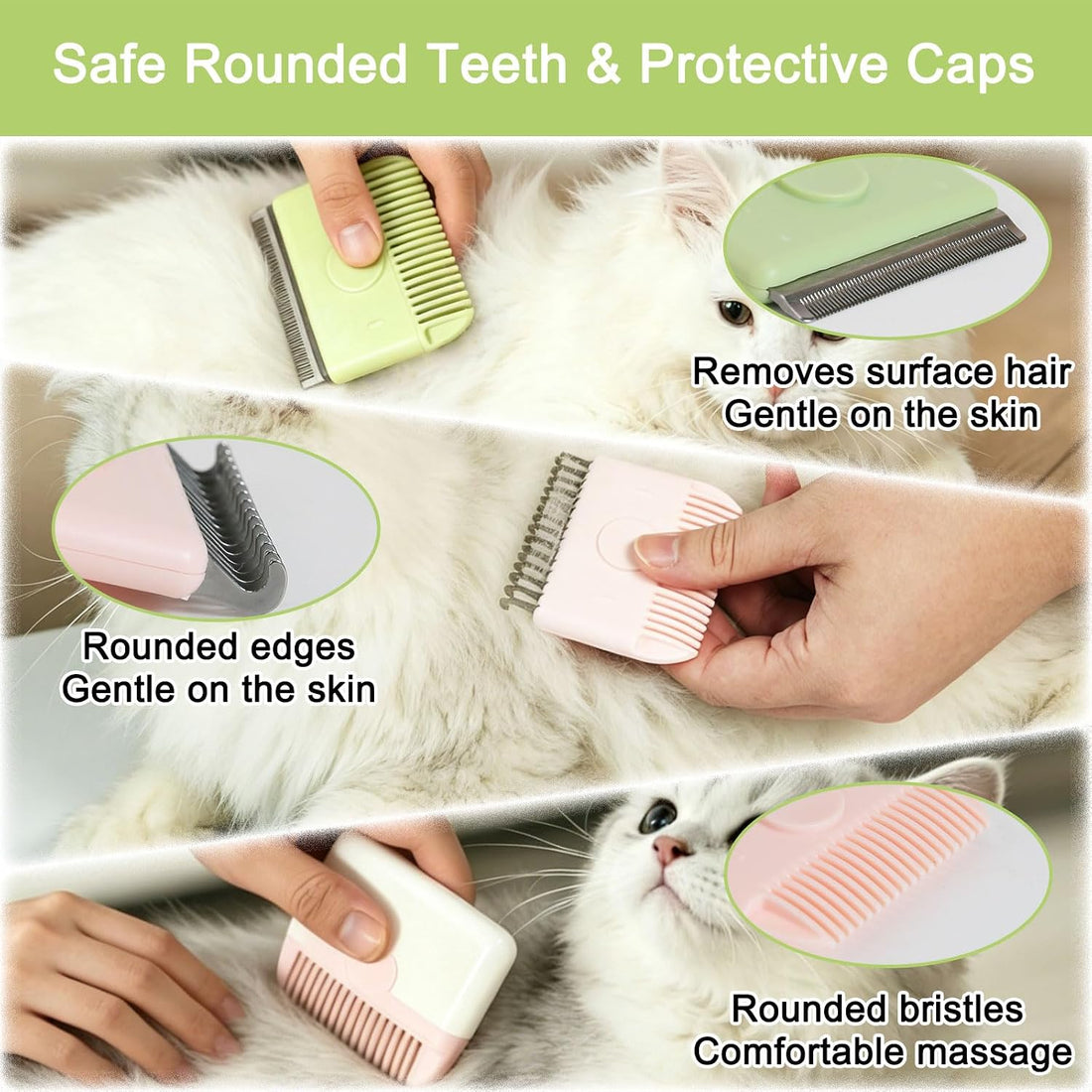 Cat Combs Set of 2, Portable Grooming Tool, Small, Pink & Green