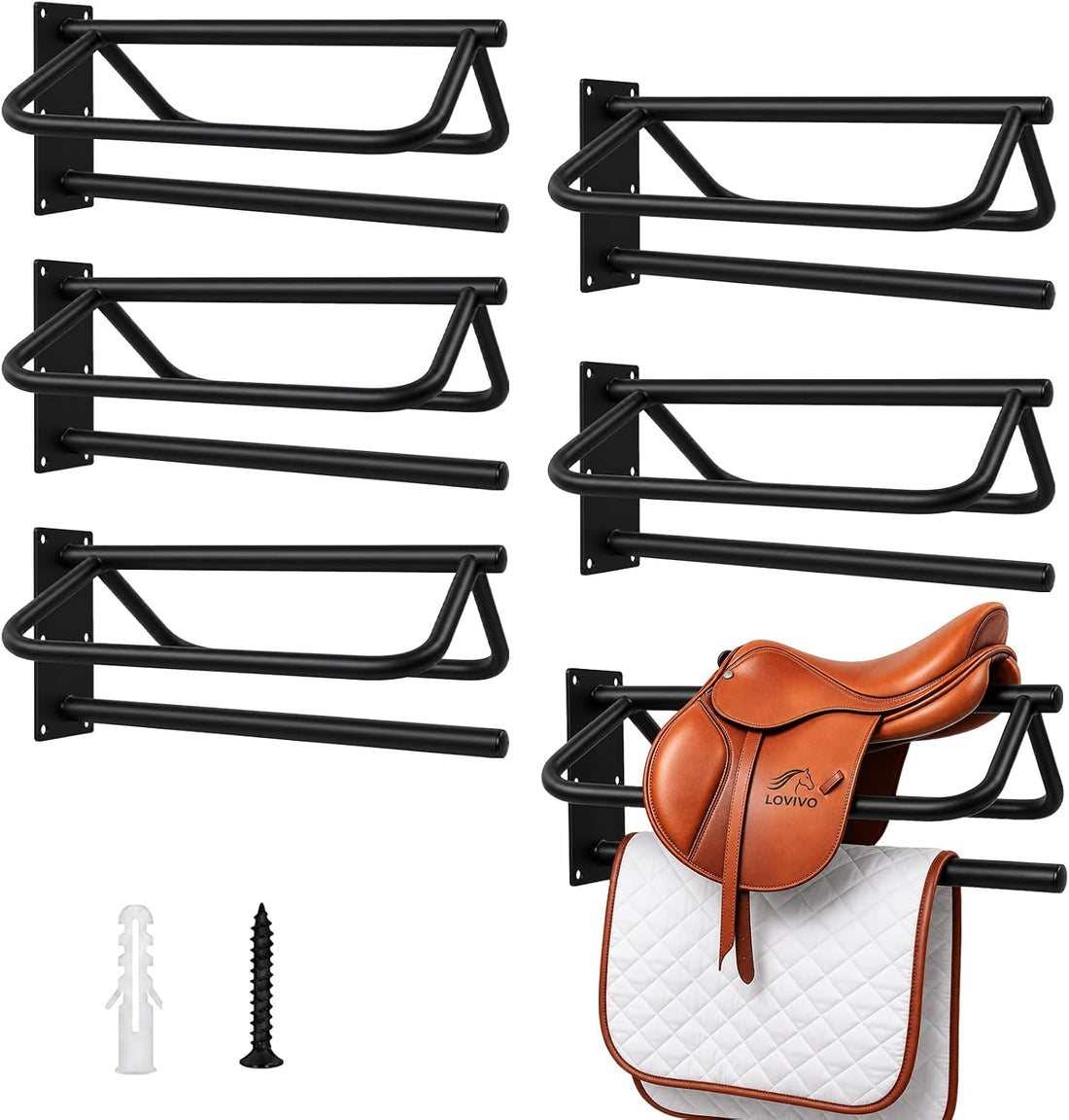 2 Pack Wall Mounted Saddle Rack with Pad Bar for English and Western