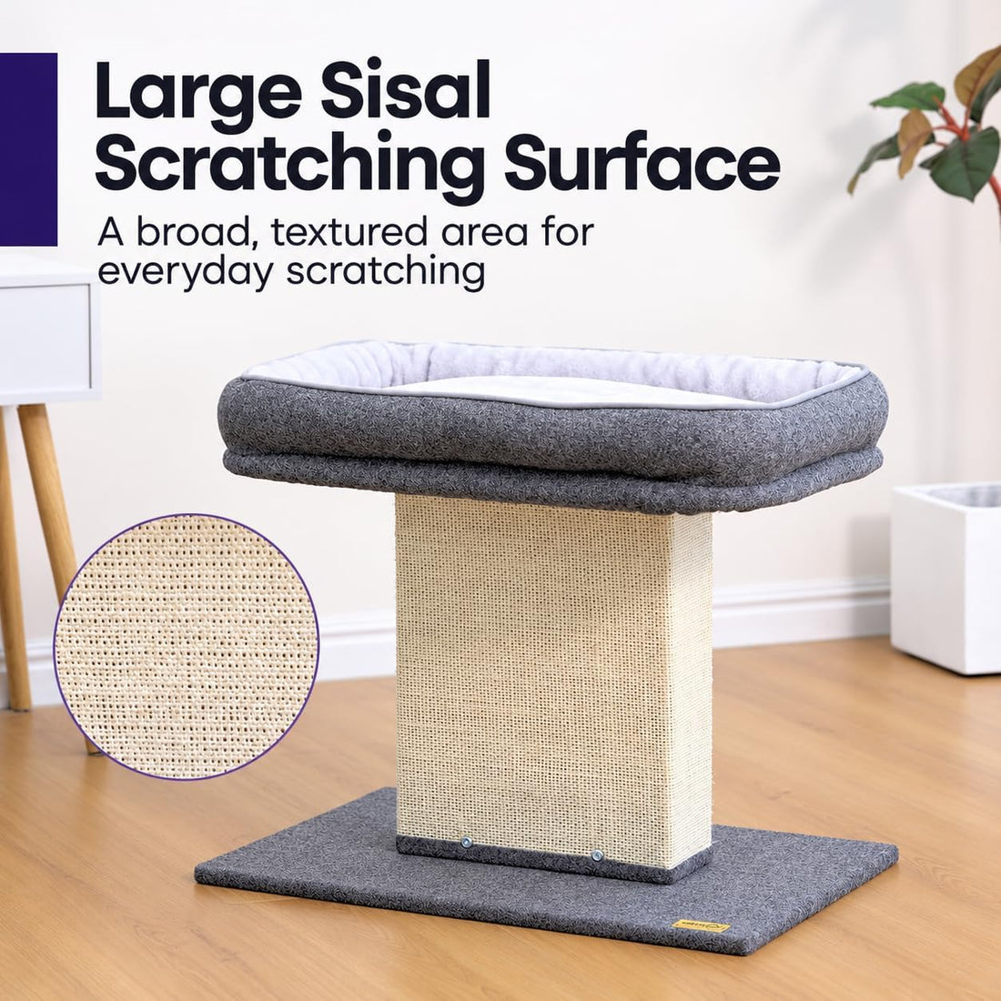 Catry Cat Perch with Washable Replaceable Bed & Wide Sisal Scratching
