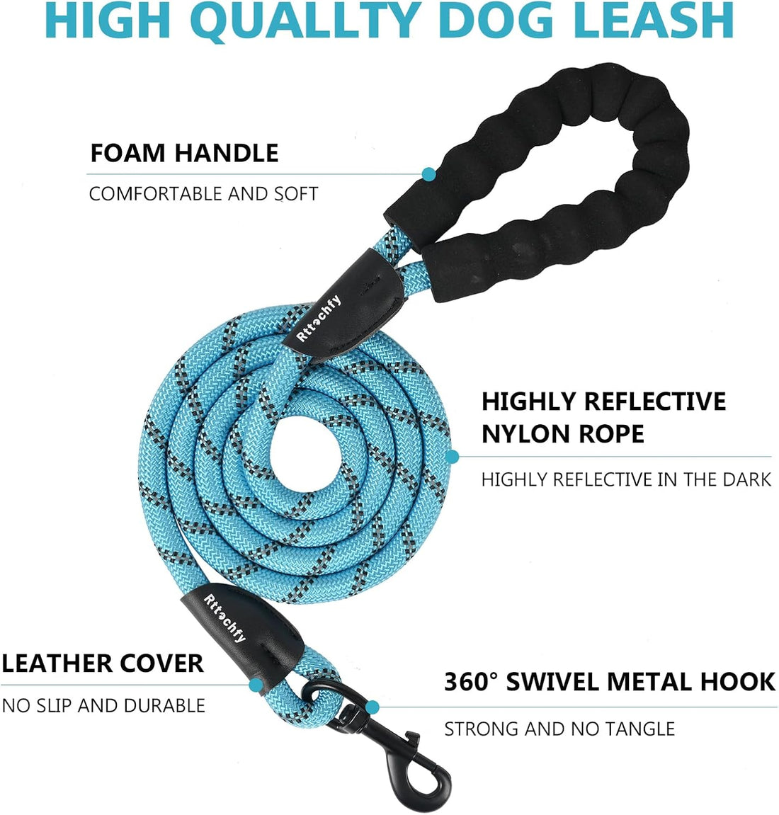 Rttochfy Rope Dog Leash 2/4/5/6/8/10 FT with Comfortable Padded