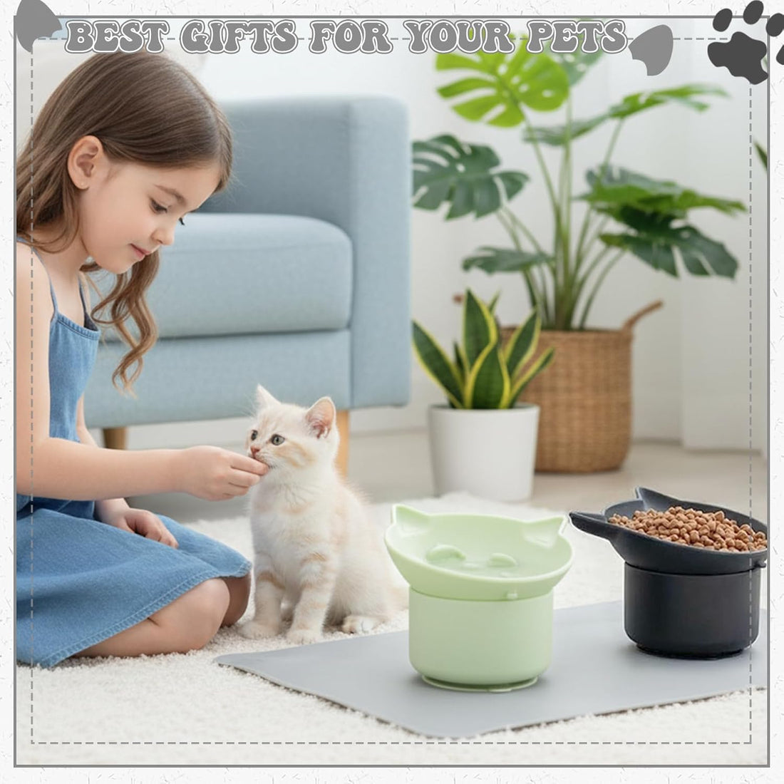2 Pack Elevated Slow Feeder Cat Bowls Anti Vomit Tilted Raised Cat