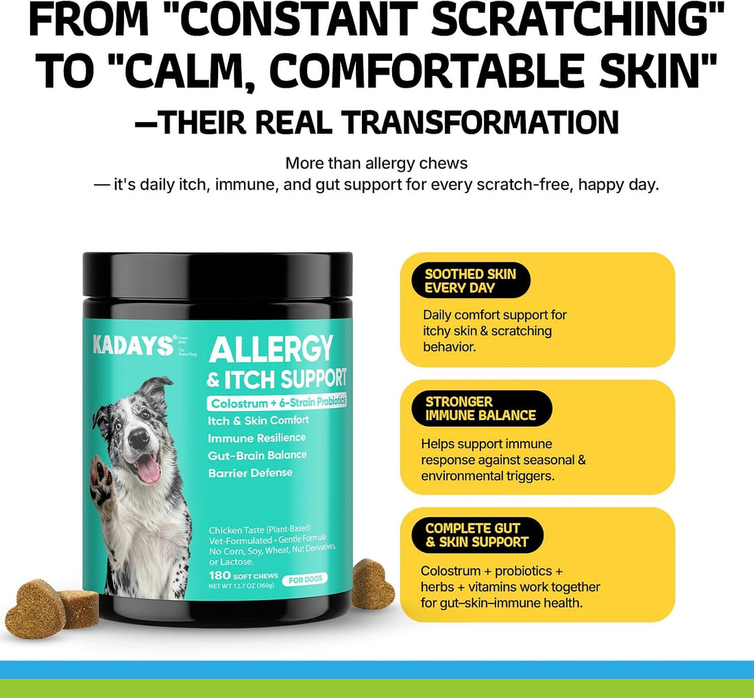 Dog Allergy Chews 180Ct - Sensitive Skin & Gut Health, Anti Itch