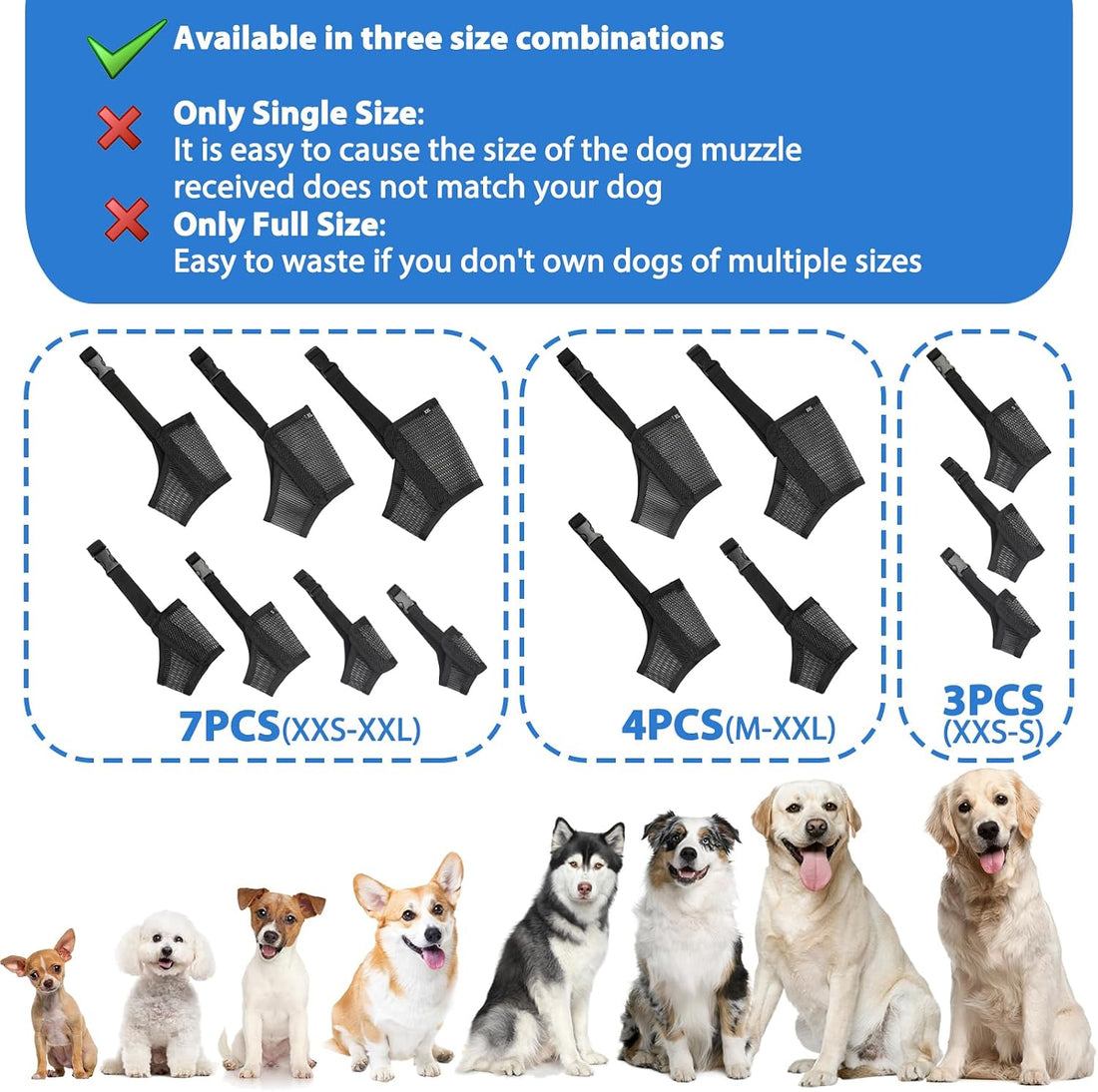 LUCKYPAW Dog Muzzle Suits for Small Medium Large Dogs