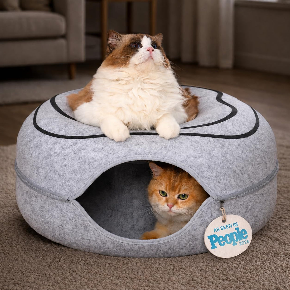 Peekaboo Cat Cave Donut - Cat Tunnel Bed for Indoor Cats