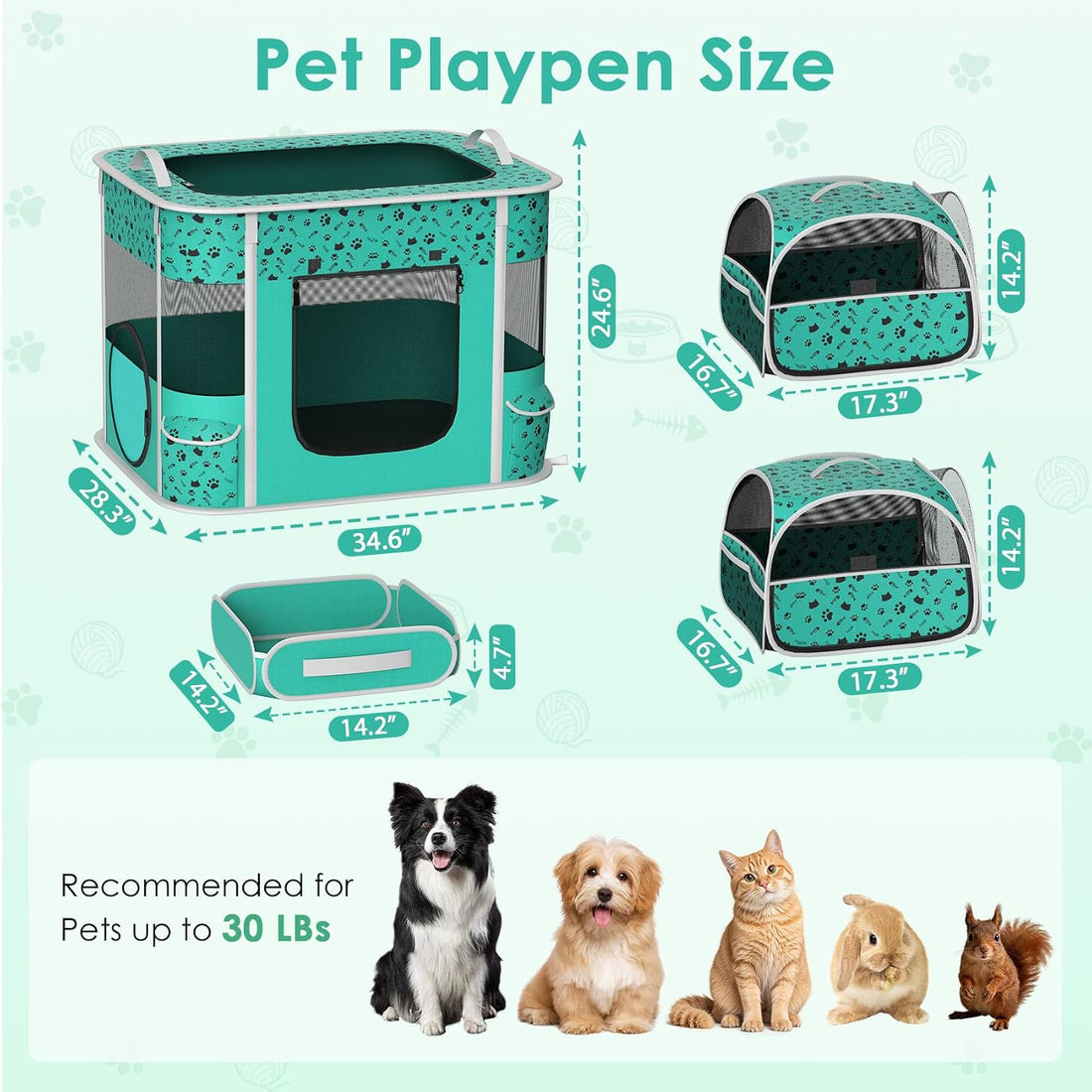 Portable Cat Playpen with Litter Box 3-Room, Soft Pet Cage Crates