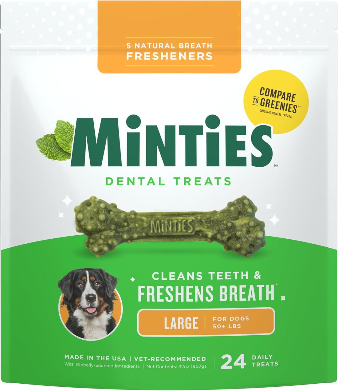 Minties Dog Dental Bone Treats, Tiny/Small 5-25 lbs, 40 Ct