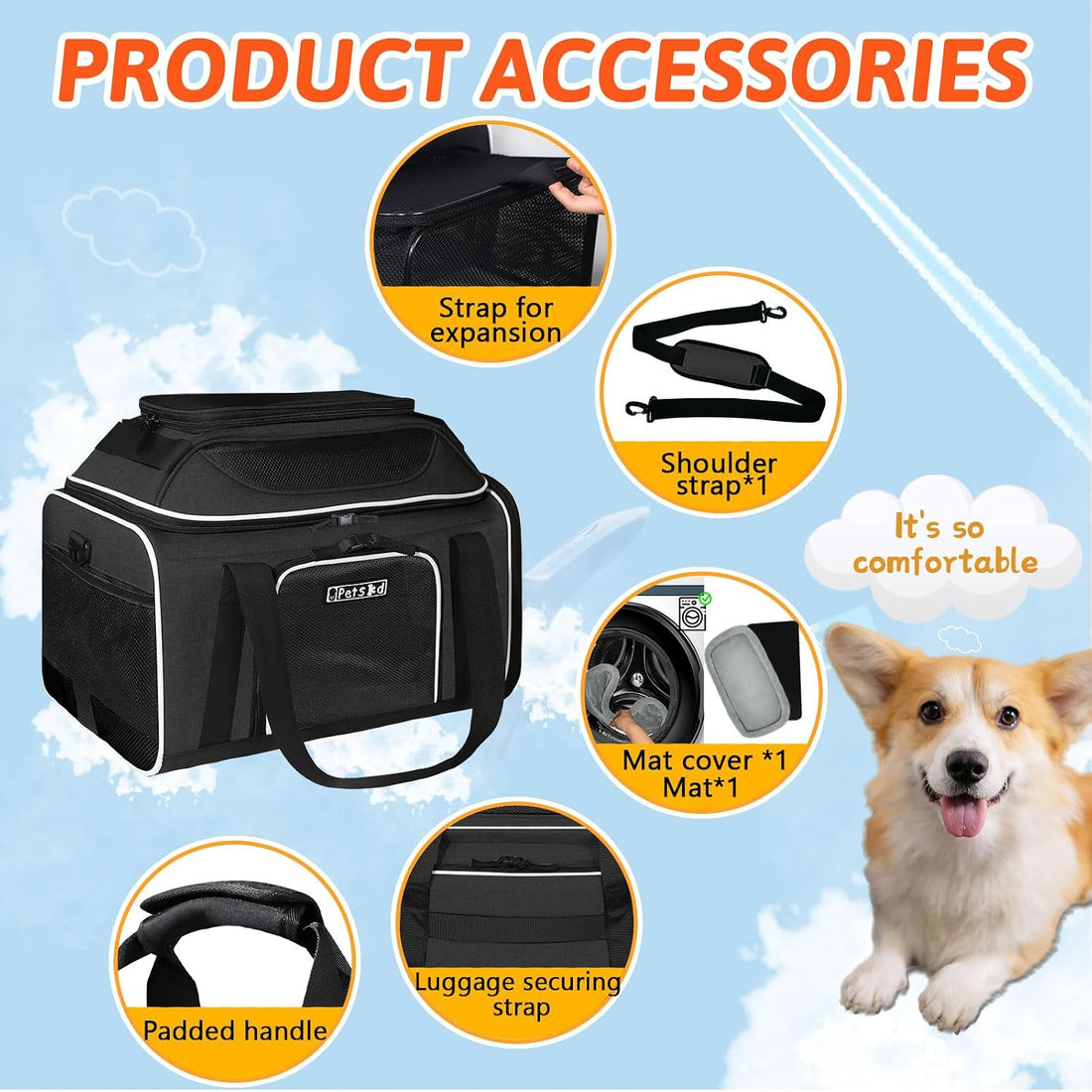 Petskd Top and Side Expandable Small Pet Carrier Airline Approved