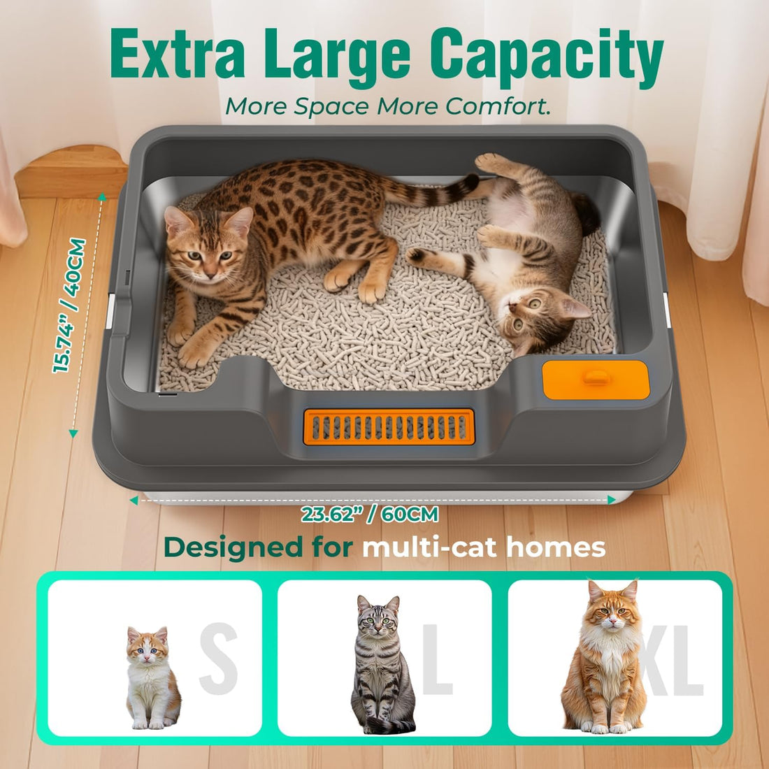 OROLEY 2PACK Stainless Steel Litter Box with High Sides Lid