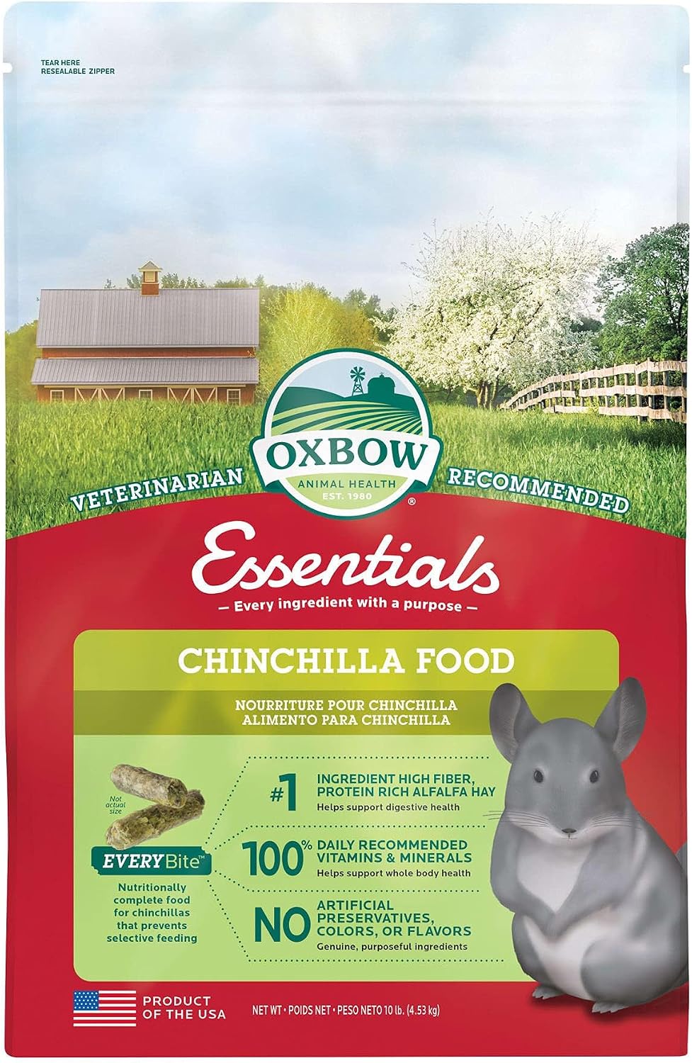 Oxbow Essentials Chinchilla Food, Made with Oxbow Alfalfa