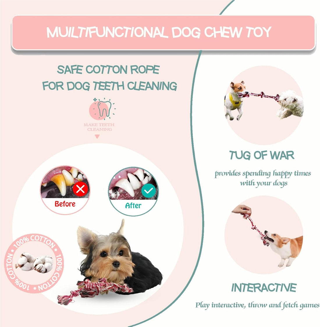 Cdyzqikm Puppy 3 Pack Cotton Knot Rope Toys for Small Dogs & Puppies