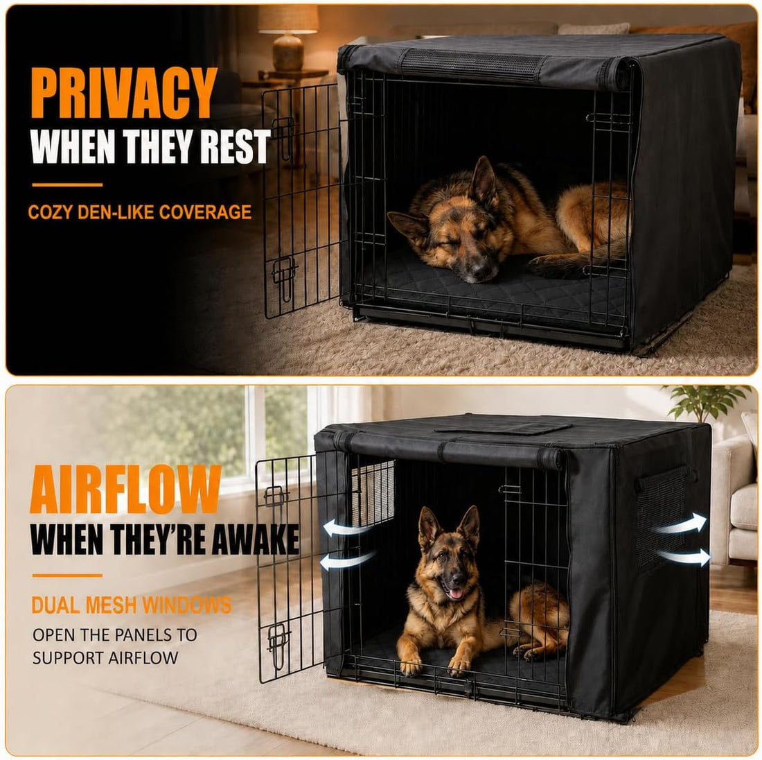 Chew Proof Dog Crate Cover, 36 Inch, 1680D Heavy Duty Nylon, Black