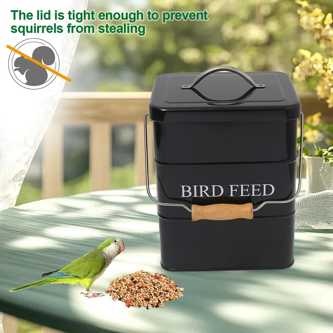 Brabtod Bird Seed Storage Container Airtight,5~6LB Metal Bird Food