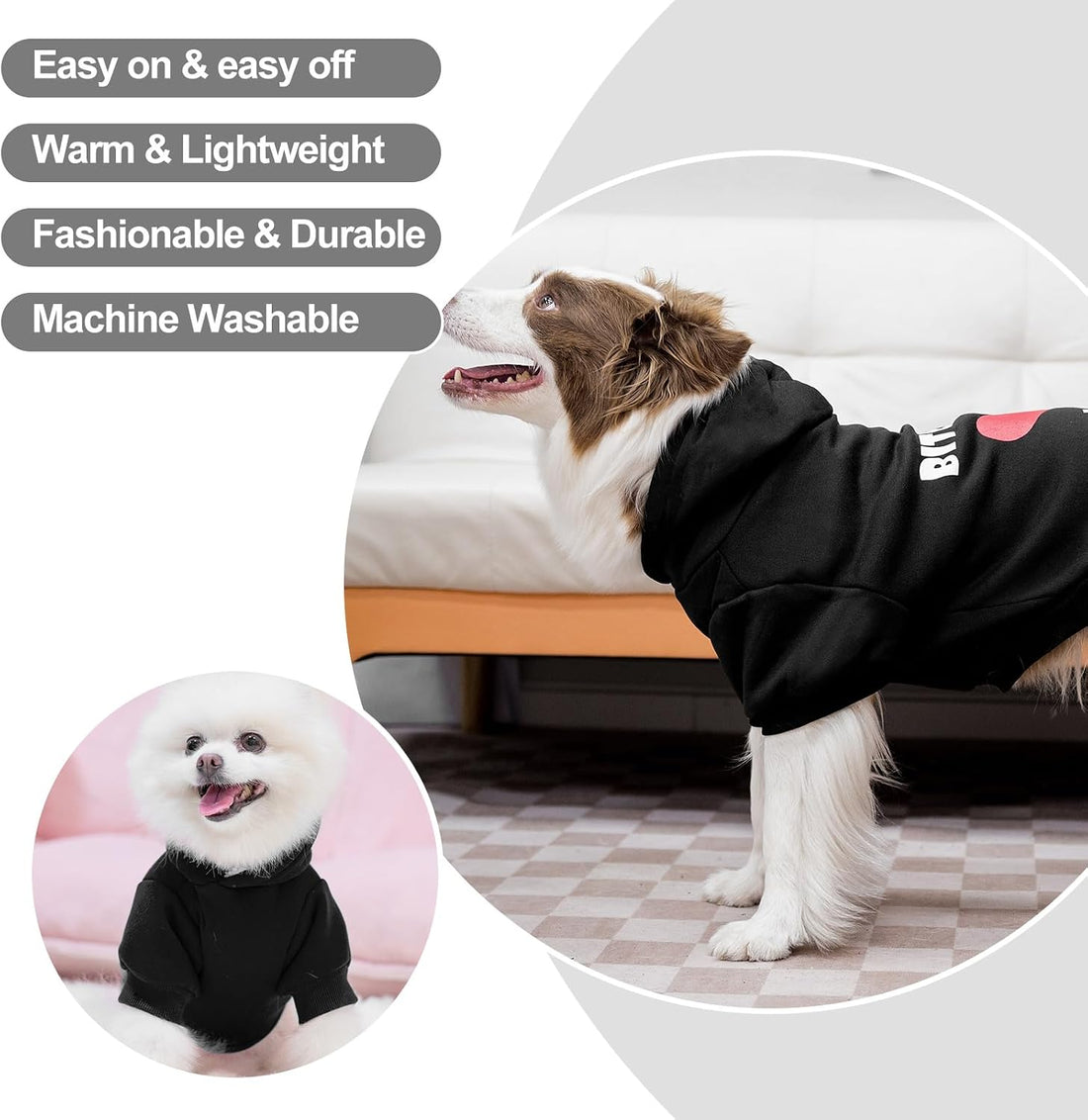 EXPAWLORER Dog Hoodies for Small Medium Large Dogs,Black M
