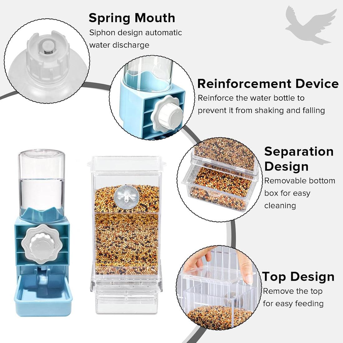 Lemtrflo No Mess Bird Cage Feeder, Automatic Bird Water Dispenser
