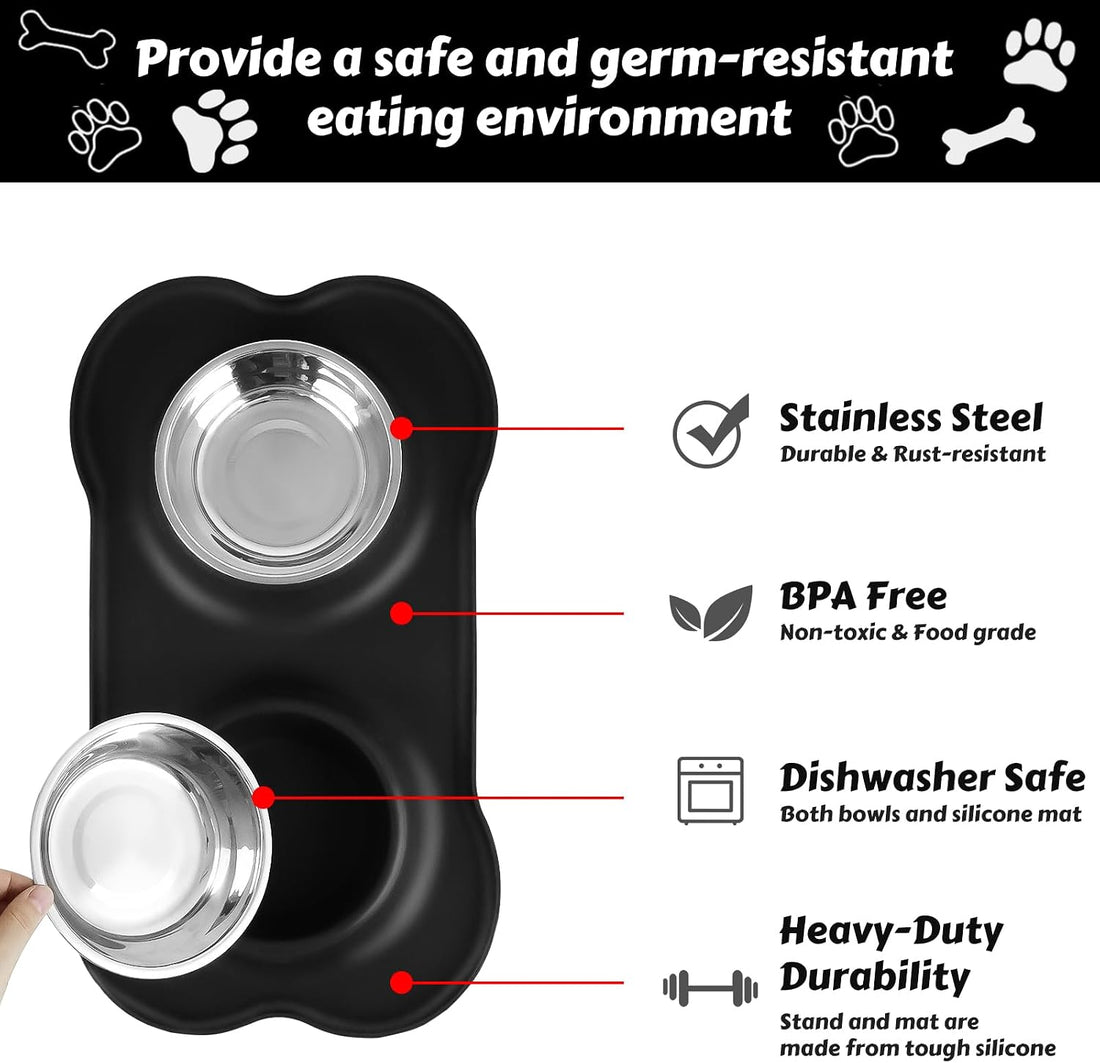 AsFrost Dog Food Bowls Stainless Steel & Water Dish with No-Spill