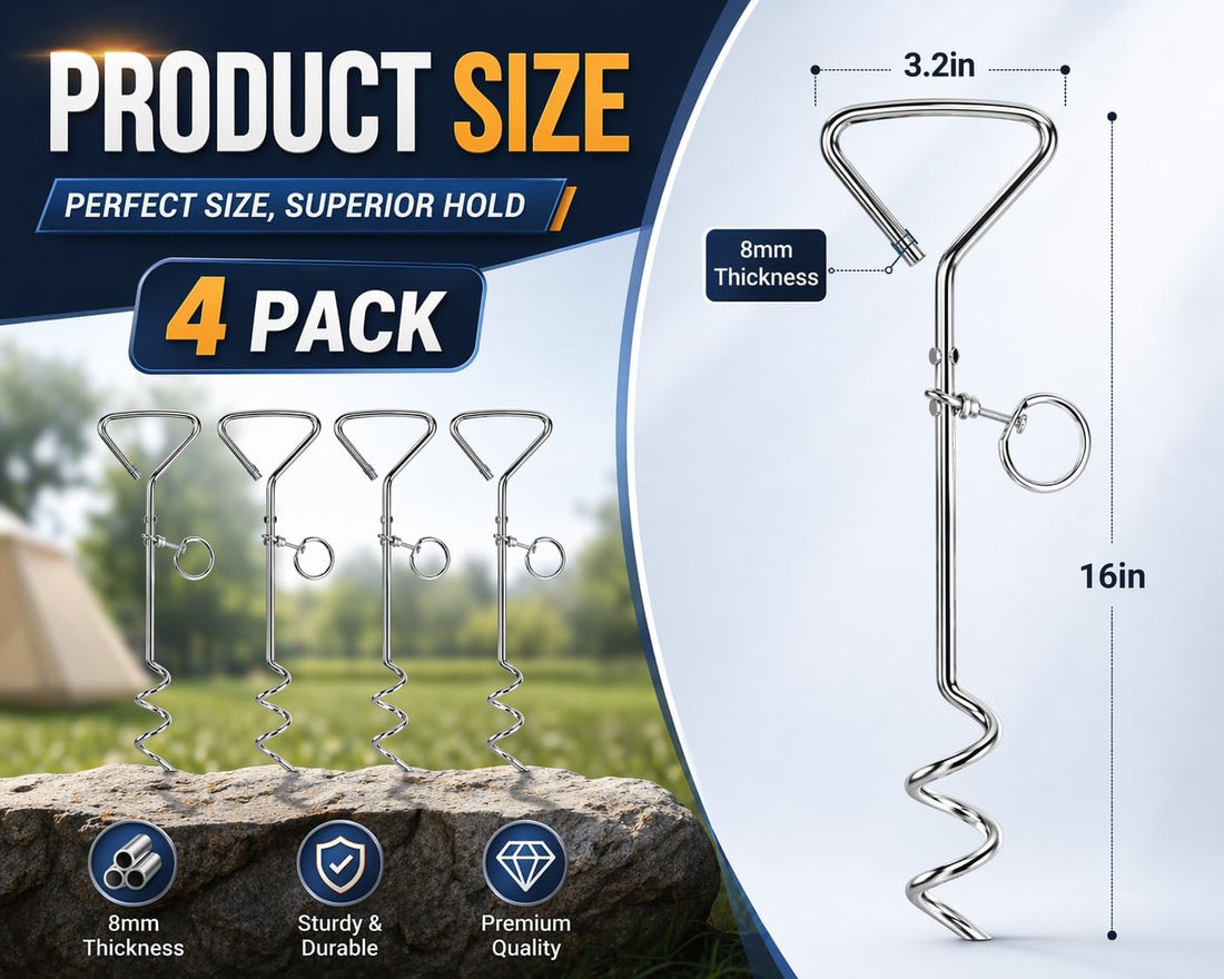 Fasmov 4 Pack 16" Dog Stake, Metal Spiral Anchor Tie-Out with Ring