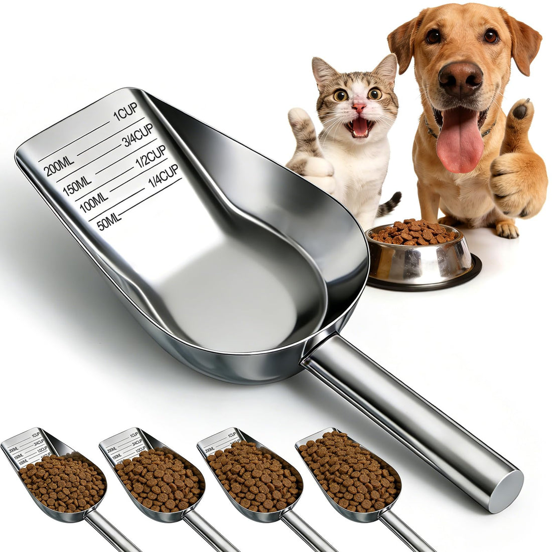 Mity rain Dog Food Scoop Stainless Steel with Long Handle