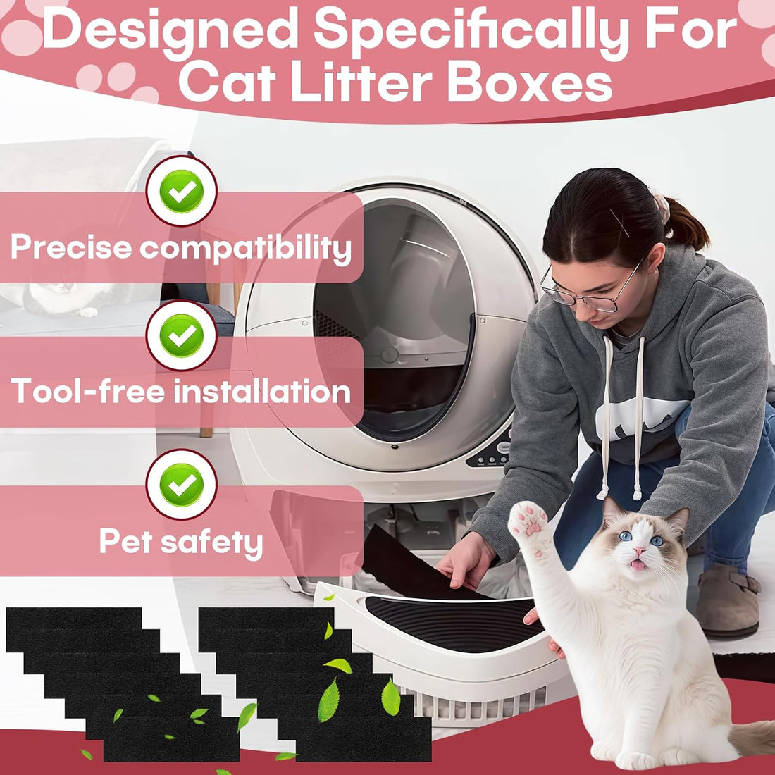 12-Pcs 10 x 3.6 x 0.25 in Activated Carbon Litter Box Filter