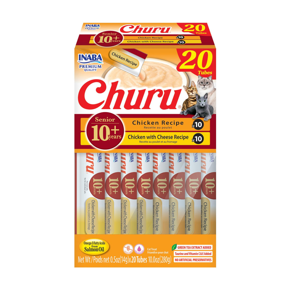 INABA Churu for Senior 10+, Creamy Lickable Cat Treats with Taurine