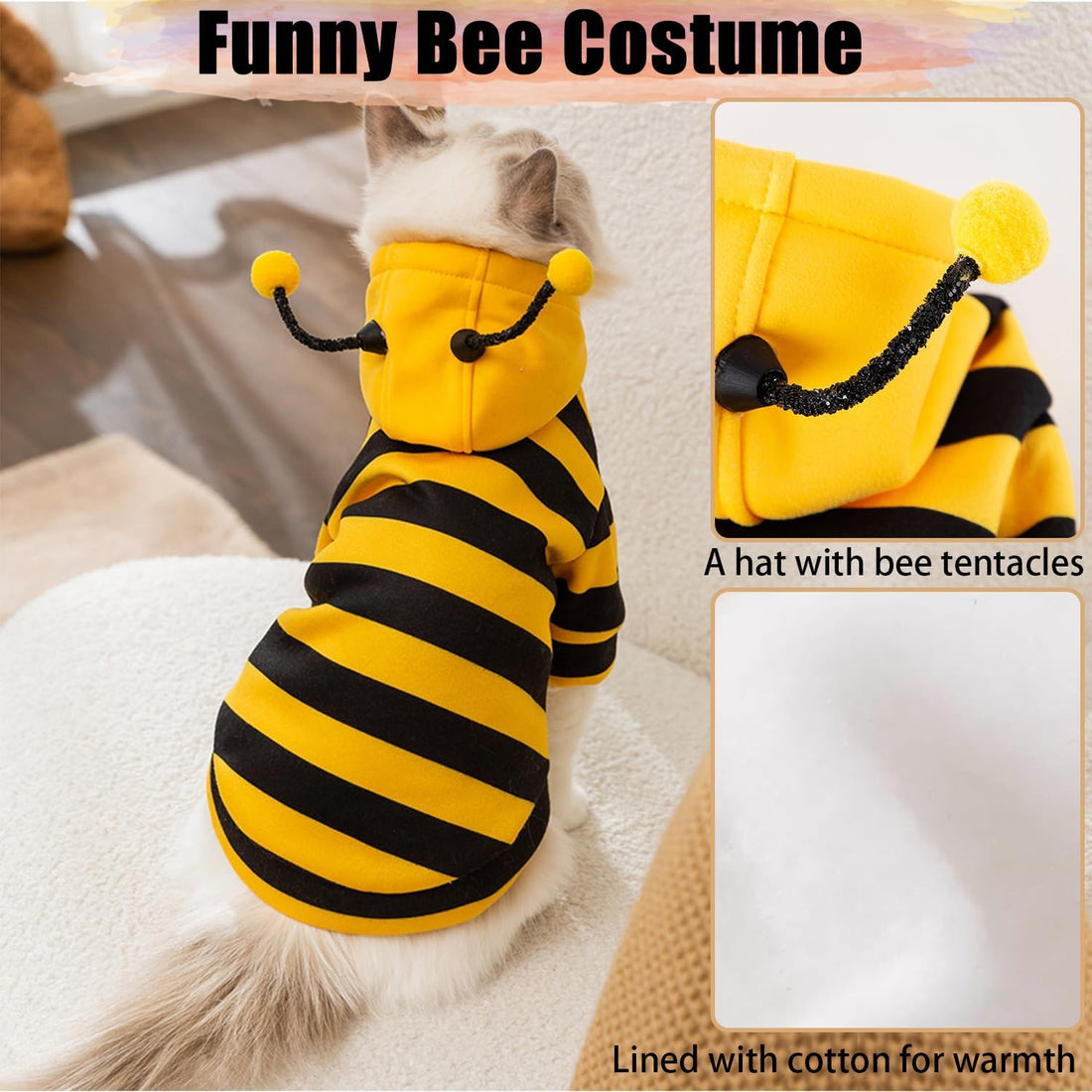 DENTRUN Sphynx Cat Sweater, Funny Bee Costume & Warm Breathable Top