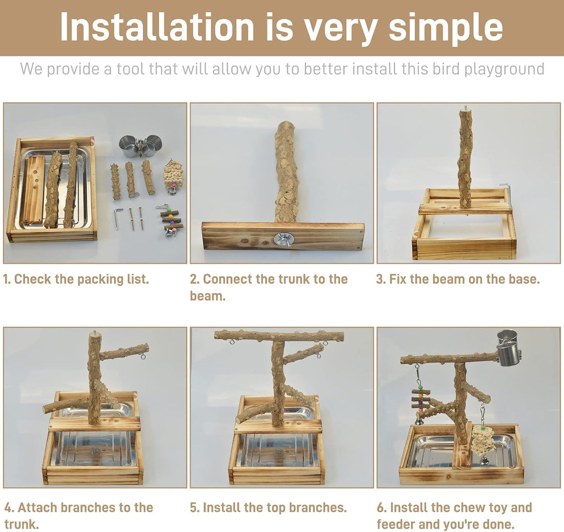 LIMIO Natural Wood Bird Toys Playground, Bird Cage Accessories