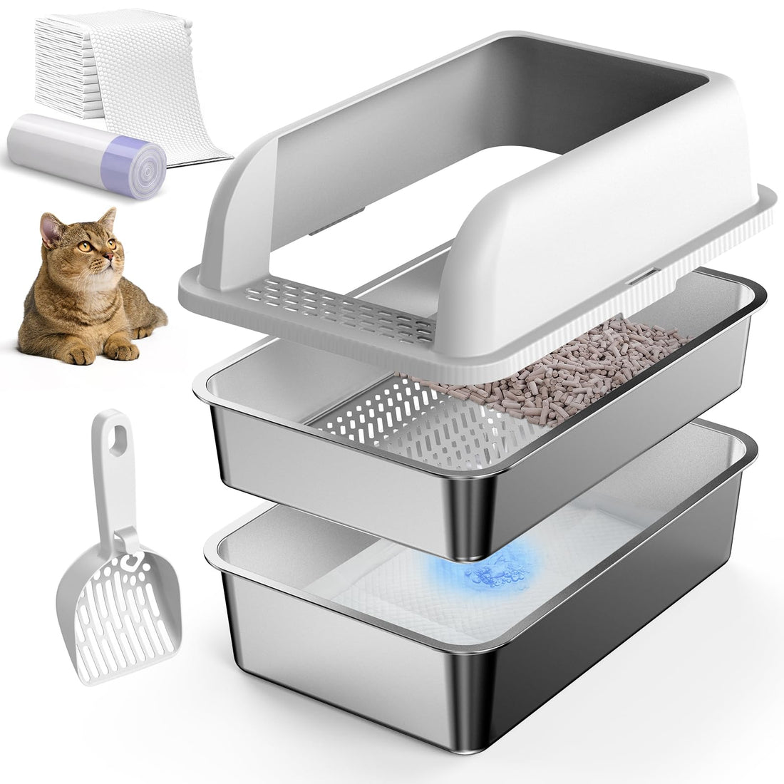 23.6''x16''x12'' Enclosed Stainless Steel Litter Box with Lid