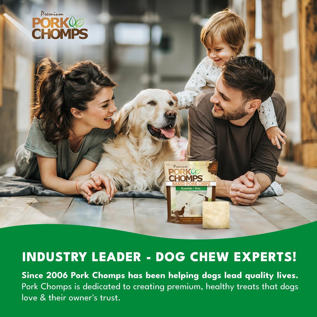 Pork Chomps Baked Pork Skin Dog Chews, 3-inch Chips, 12oz Bag