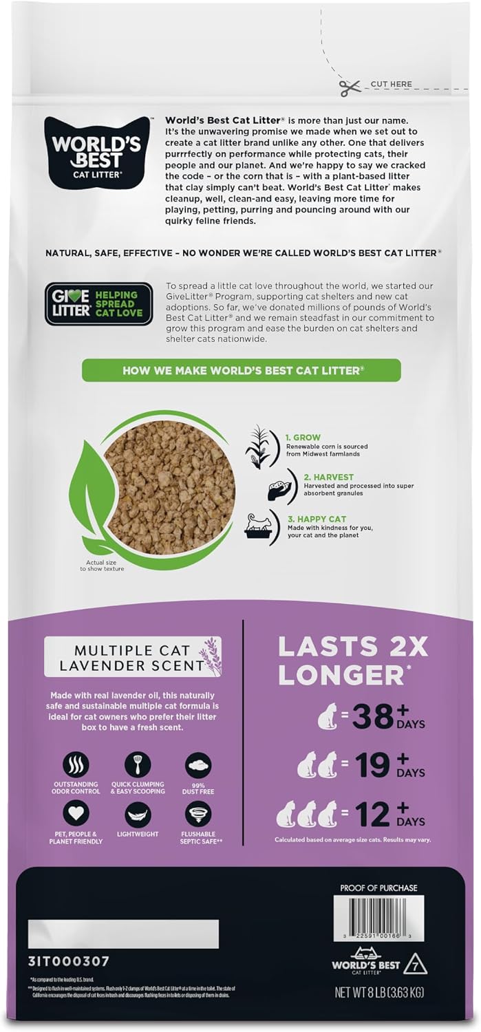 World's Best Cat Litter Lavender, Long-Lasting Odor Control, 15 lb Bag