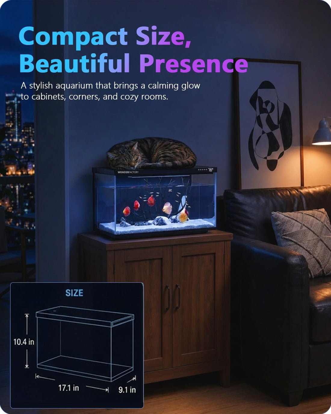 5 Gallon Smart Fish Tank App Controlled Glass Betta Aquarium Starter