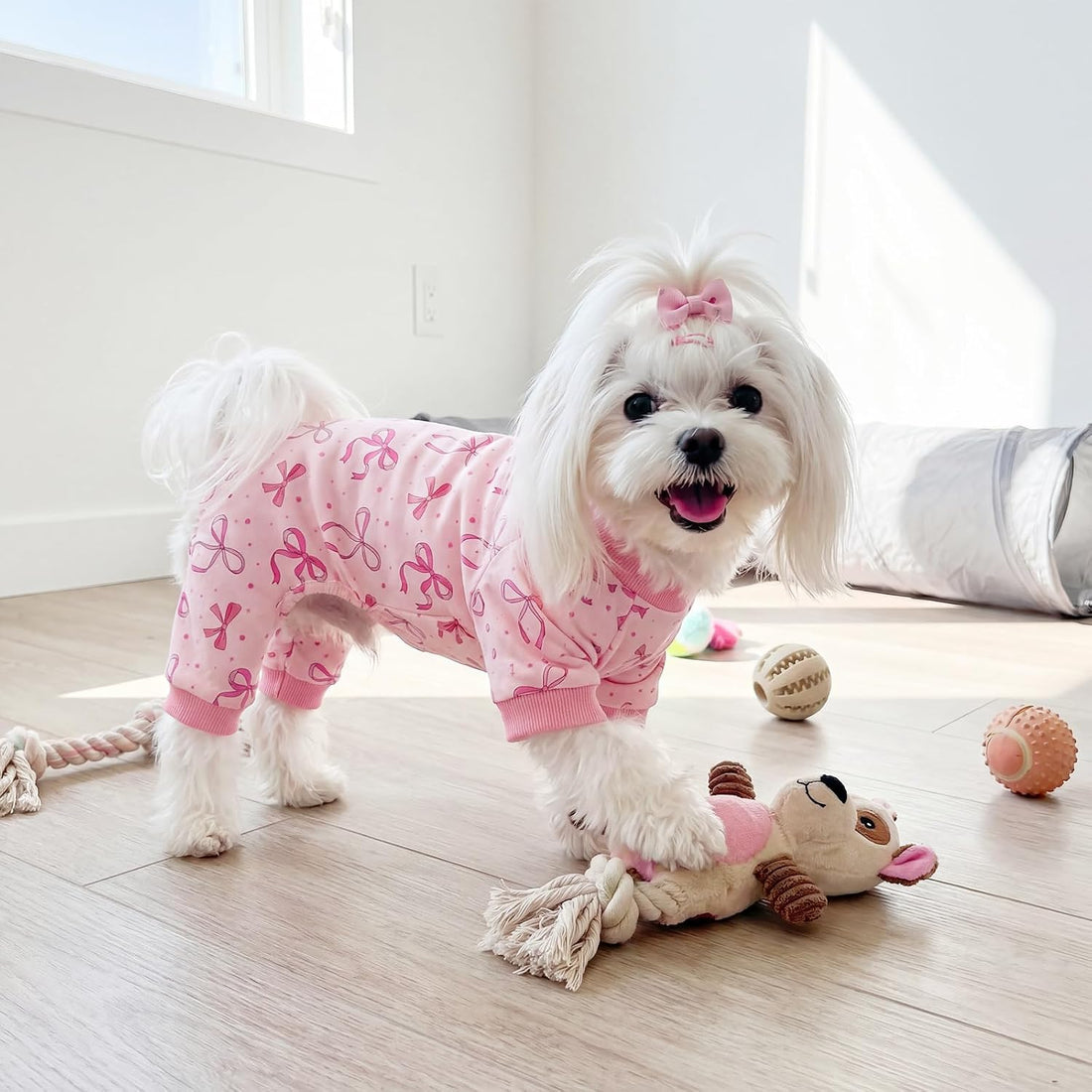 Dog Pajamas for Small Medium Dogs Pjs Pink Bow Dog Onesie Breathable