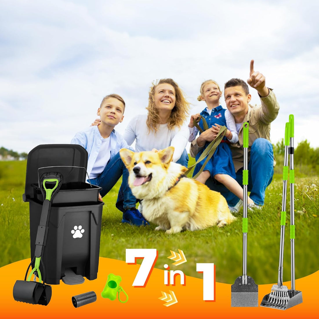AXINCANAAN 30L Pooper Scooper with Dog Poop Trash Can Outside