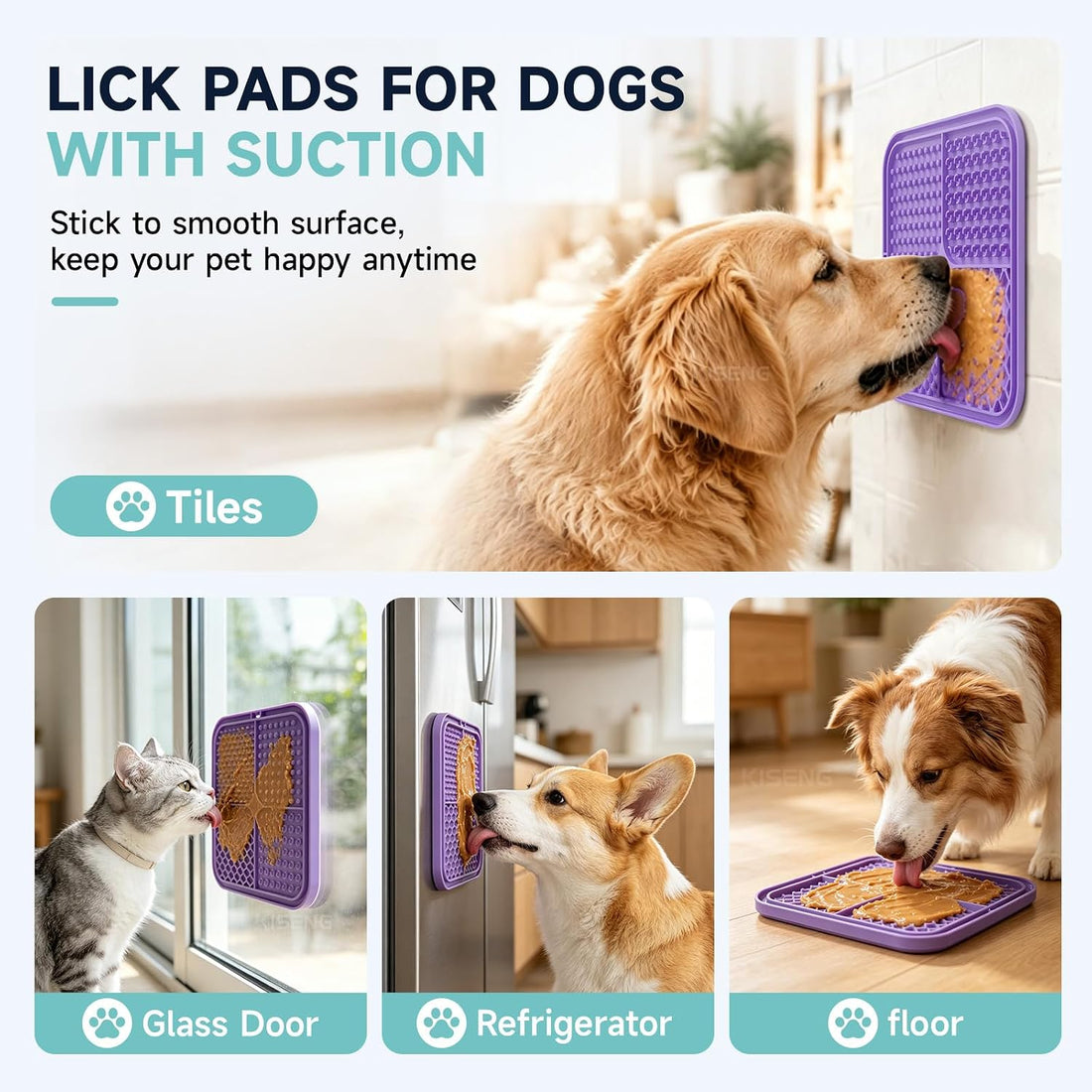 KISENGT Lick Mat for Dogs and Cats, Suction Cups, Slow Feeder, 4Pack