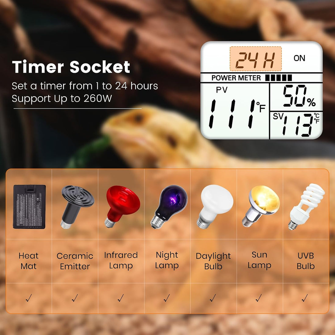 2 in 1 Reptile Dimming Thermostat with 2 Socket for Timer & Heating