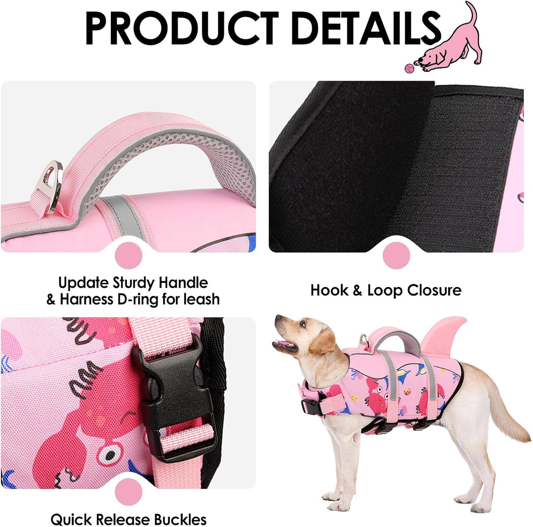 AOFITEE Dog Life Jacket High Buoyancy Shark Dog Life Vest for Swimming
