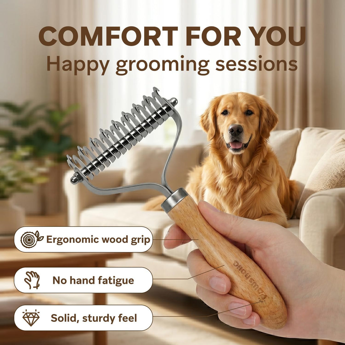 PAWSHOLIC Undercoat Rake for Dogs