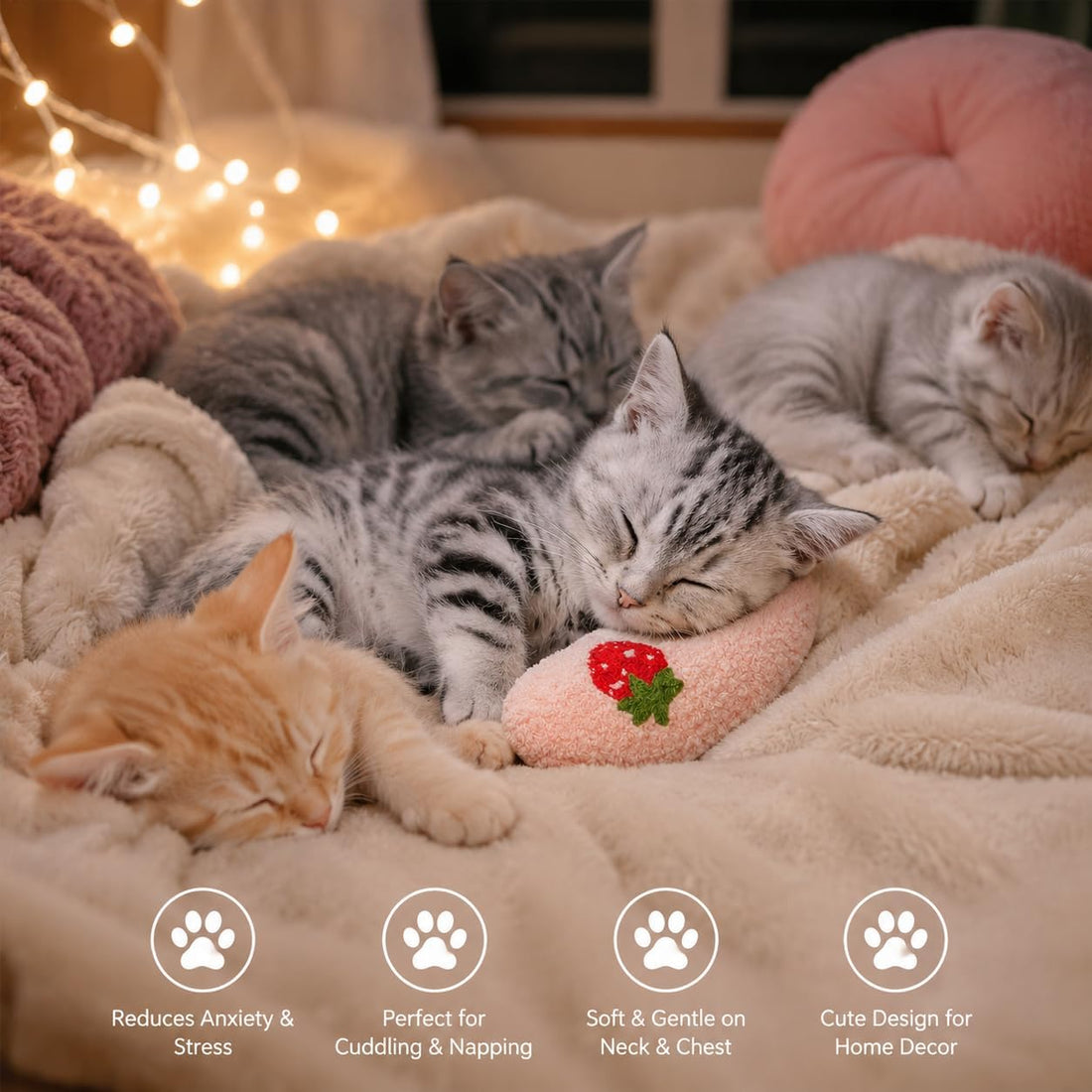 Lystaii Cat Calming Pillow for Indoor Pets - Soft Fluffy Cat & Dog Bed