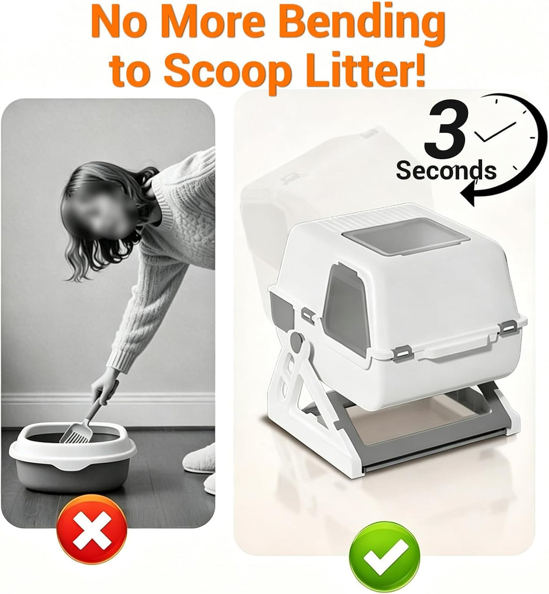 Semi-Automatic Sifting Cat Litter Box,Enclosed,No Electricity,Easy