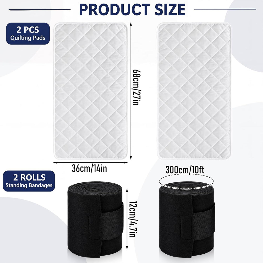 2pcs Horse Leg Quilted No-bow Wraps 14x27" and 2pcs Horse Polo Wraps