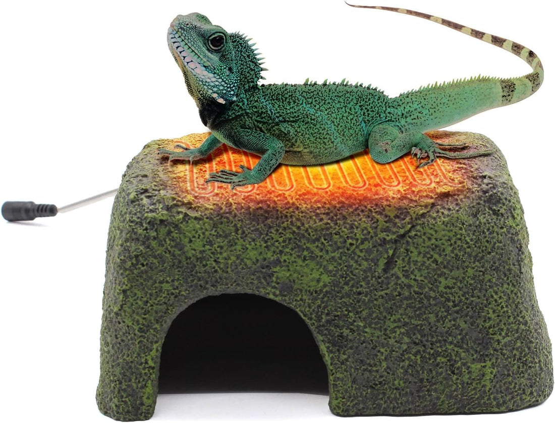 MECESOR Reptile Hide Cave with Heated Basking Platform